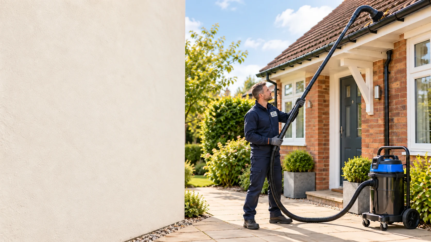Illustrative ground-based gutter vacuum clearance